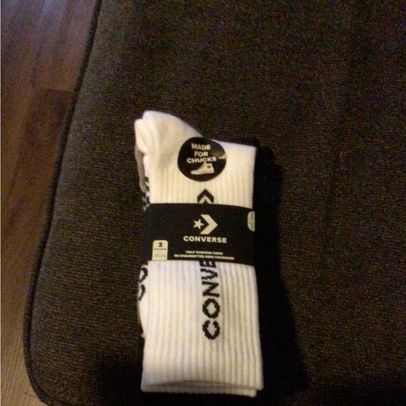 Converse Womens New White Socks with Black Logo - Picture 1 of 2